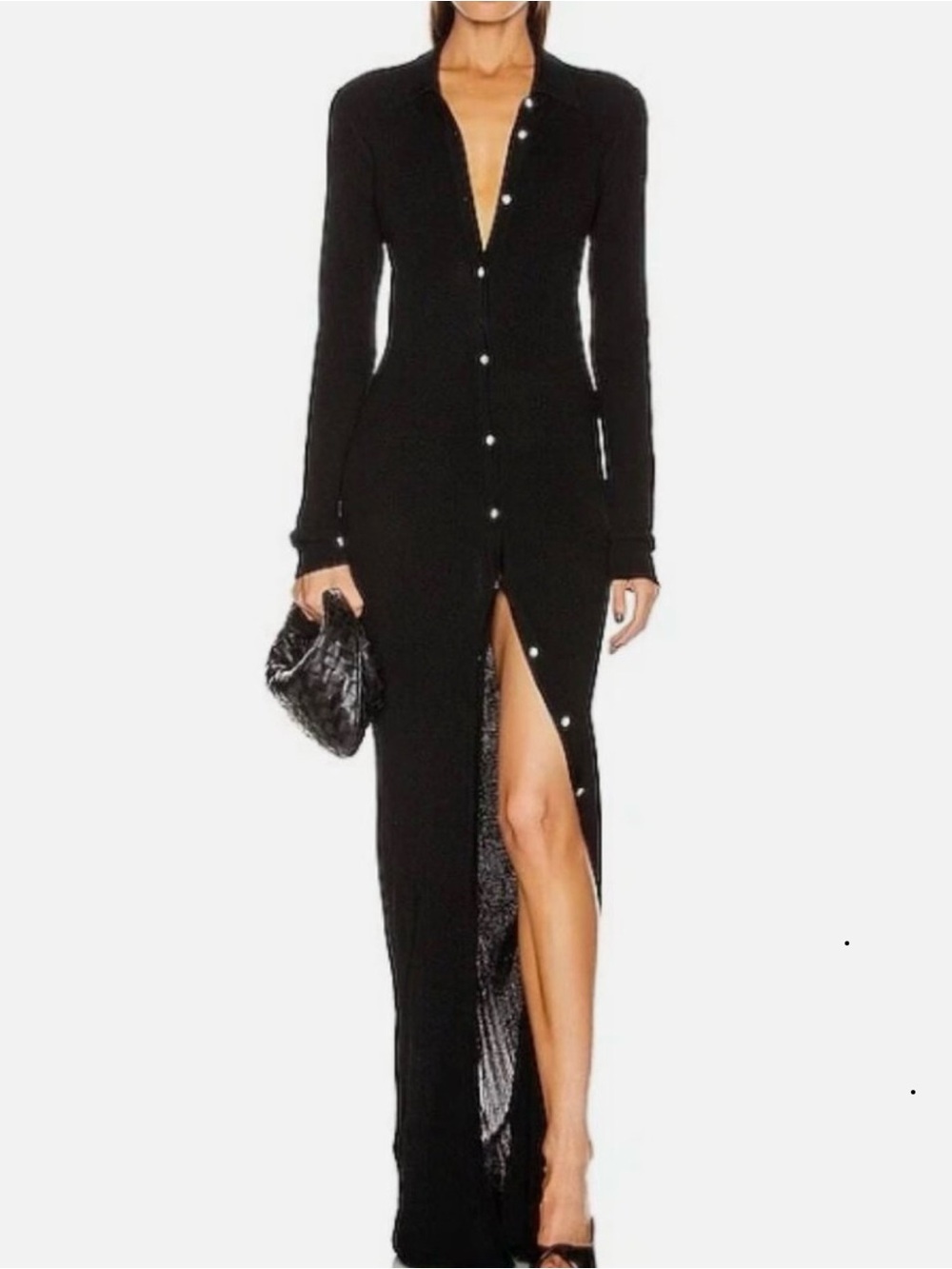 Classic NWOT GAUGE 81 Black Long Sleeve Crystal Button-Front Maxi Dress sz L